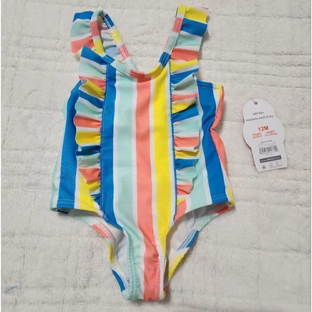 Wonder Nation Toddler Girl Stripe SwimOne-Piece